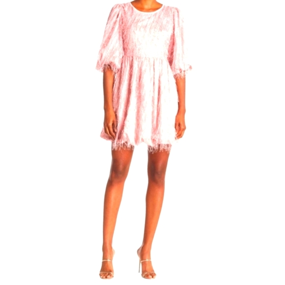 Nordstrom Tov Noir Fuzzy Eyelash Mini Dress Balloon Elbow Slv Balloon Hem NWT XS - Picture 1 of 12